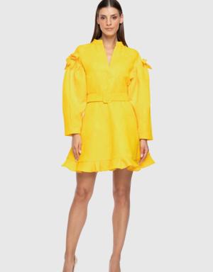 Belt Detailed Yellow Mini Skirt