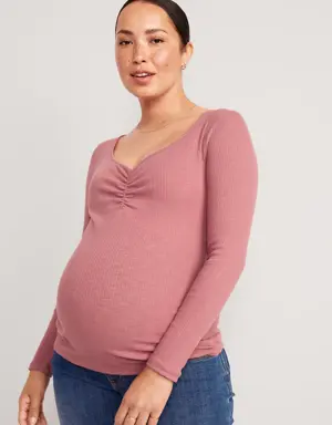Maternity Fitted Cinched-Front Rib-Knit T-Shirt red