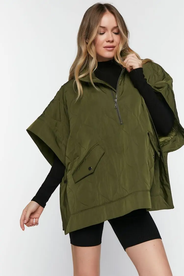 Forever 21 Forever 21 Quilted Half Zip Poncho Olive. 1