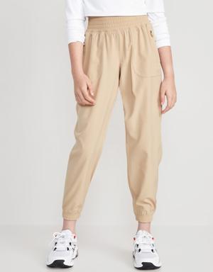 High-Waisted StretchTech Zip-Pocket Jogger Performance Pants for Girls beige