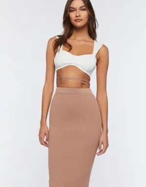 Forever 21 Crisscross Wraparound Midi Skirt Brown