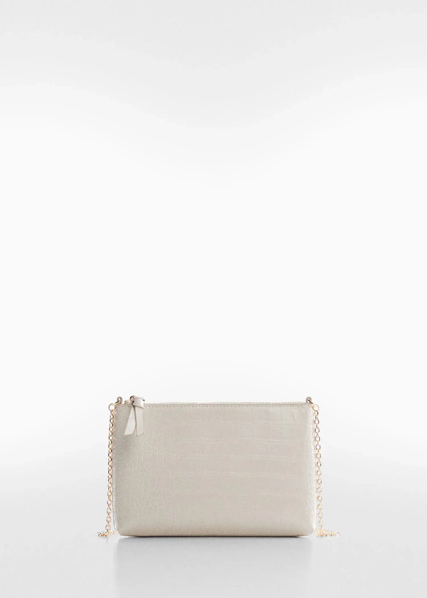Mango Coco chain bag. a white purse is shown with a chain. 