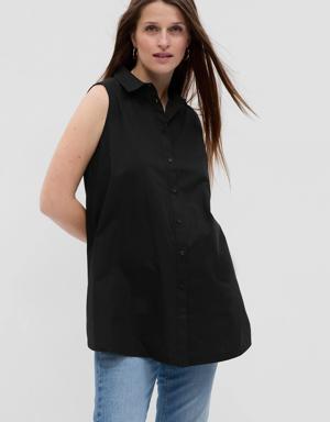 Maternity Poplin Button-Down Tank Top black