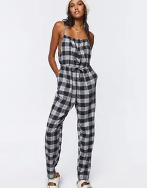 Forever 21 Plaid Cami Drawstring Jumpsuit Black