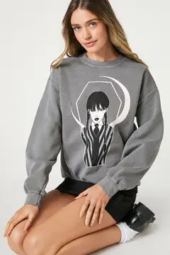 Forever 21 Forever 21 Wednesday Graphic Fleece Pullover Charcoal/Multi. 2