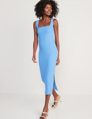 Fitted Sleeveless Rib-Knit Midi Dress blue