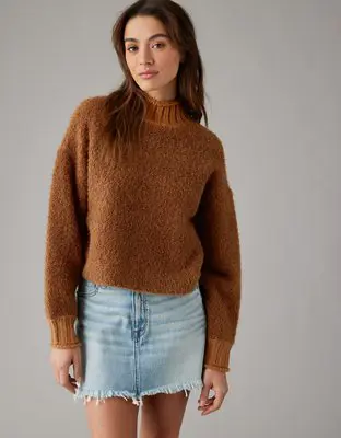 American Eagle Bouclé Mock Neck Sweater. 1