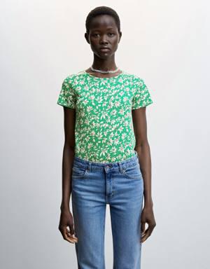 Mango Printed cotton-blend T-shirt