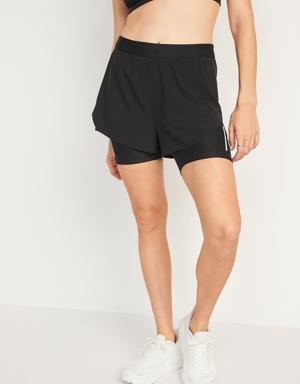 High-Waisted 2-in-1 StretchTech Run Shorts + Biker Shorts for Women -- 3-inch inseam black