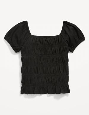 Puckered-Jacquard Knit Smocked Top for Girls black