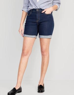 Mid-Rise Wow Jean Shorts for Women -- 7-inch inseam blue