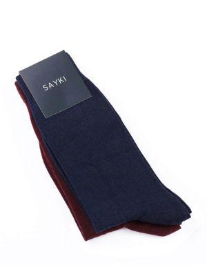 Lacivert Düz Pamuklu Dikişsiz İkili Soket Çorap