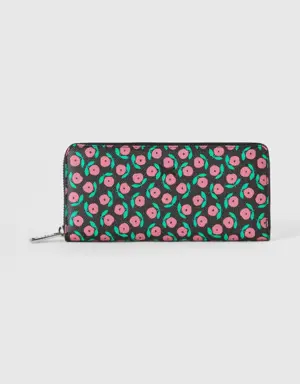 black wallet with pink flowers