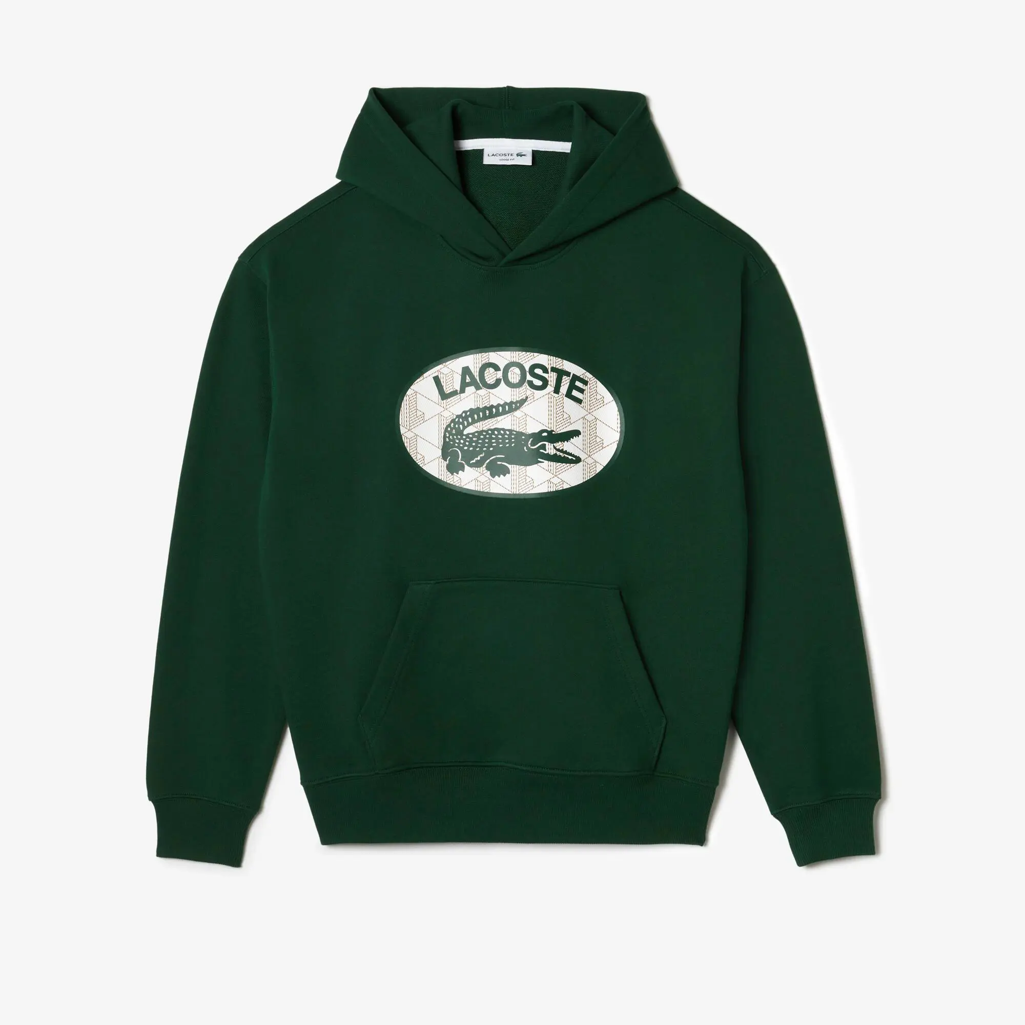 Lacoste Men's Loose Fit Branded Monogram Hooded Sweatshirt. 2