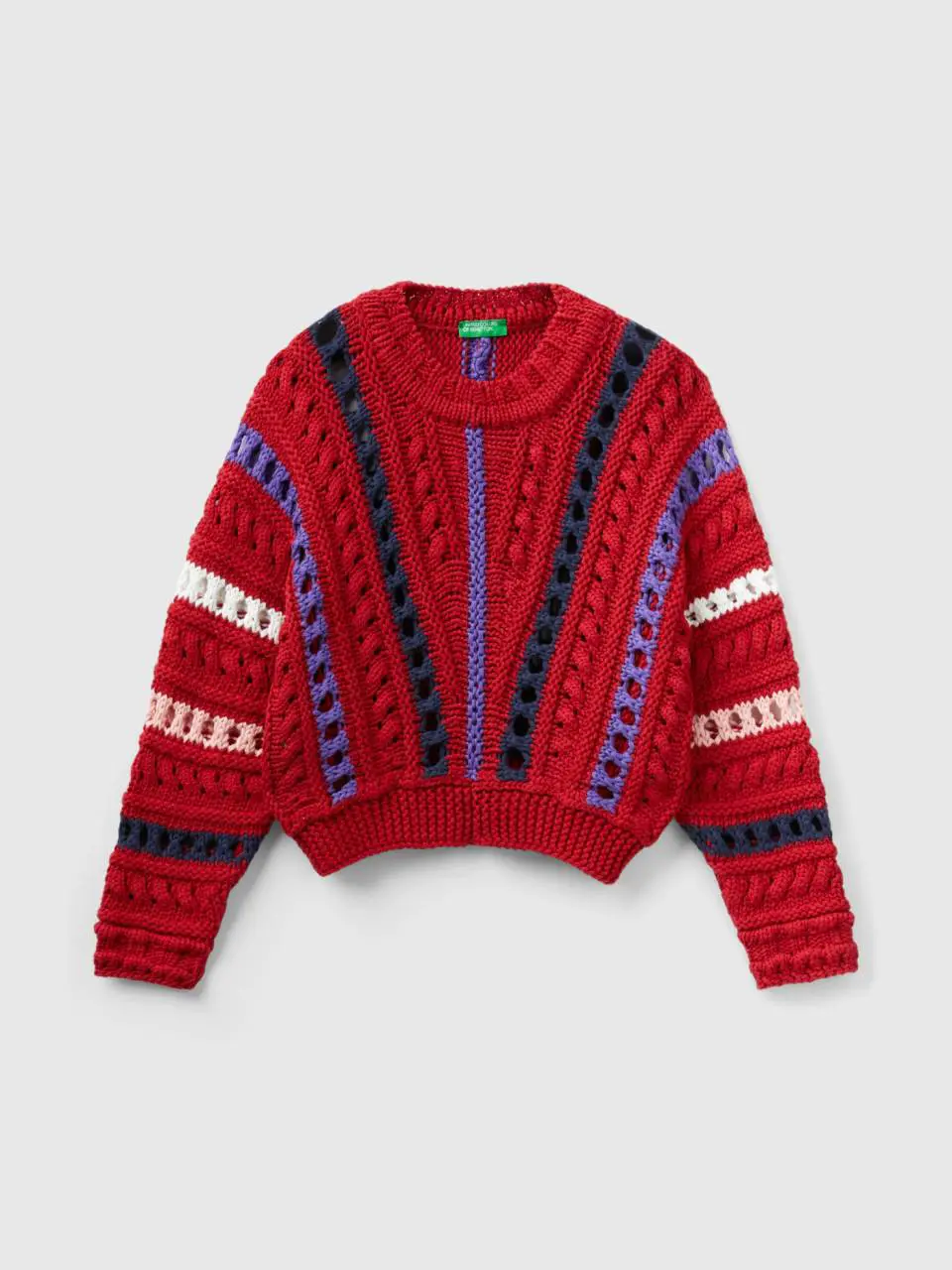 Benetton sweater with cable knit and perforations. 1