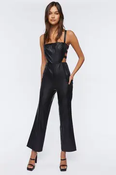 Forever 21 Forever 21 Faux Leather Cutout Jumpsuit Black. 2