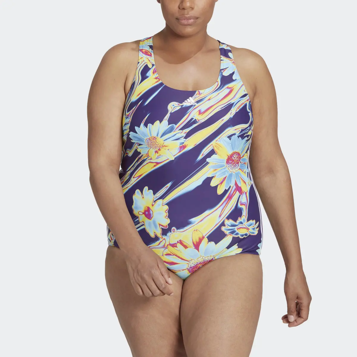 Adidas Positivisea 3-Stripes Graphic Swimsuit (Plus Size). 1