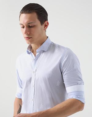 Tween Slim Fit Lacivert Desenli %100 Pamuk Gömlek