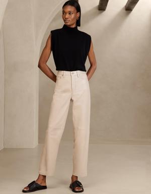 The Straight Leather Pant beige