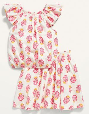 Floral-Print Flutter-Sleeve Top and Skirt Set for Toddler Girls multi