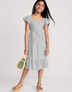 Matching Flutter-Sleeve Fit & Flare Midi Dress for Girls blue