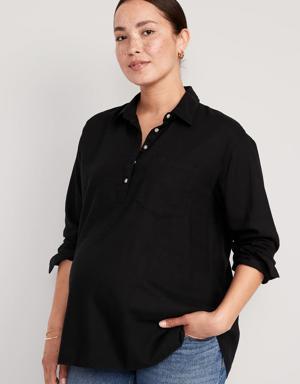 Maternity Linen-Blend Boyfriend Popover Shirt black