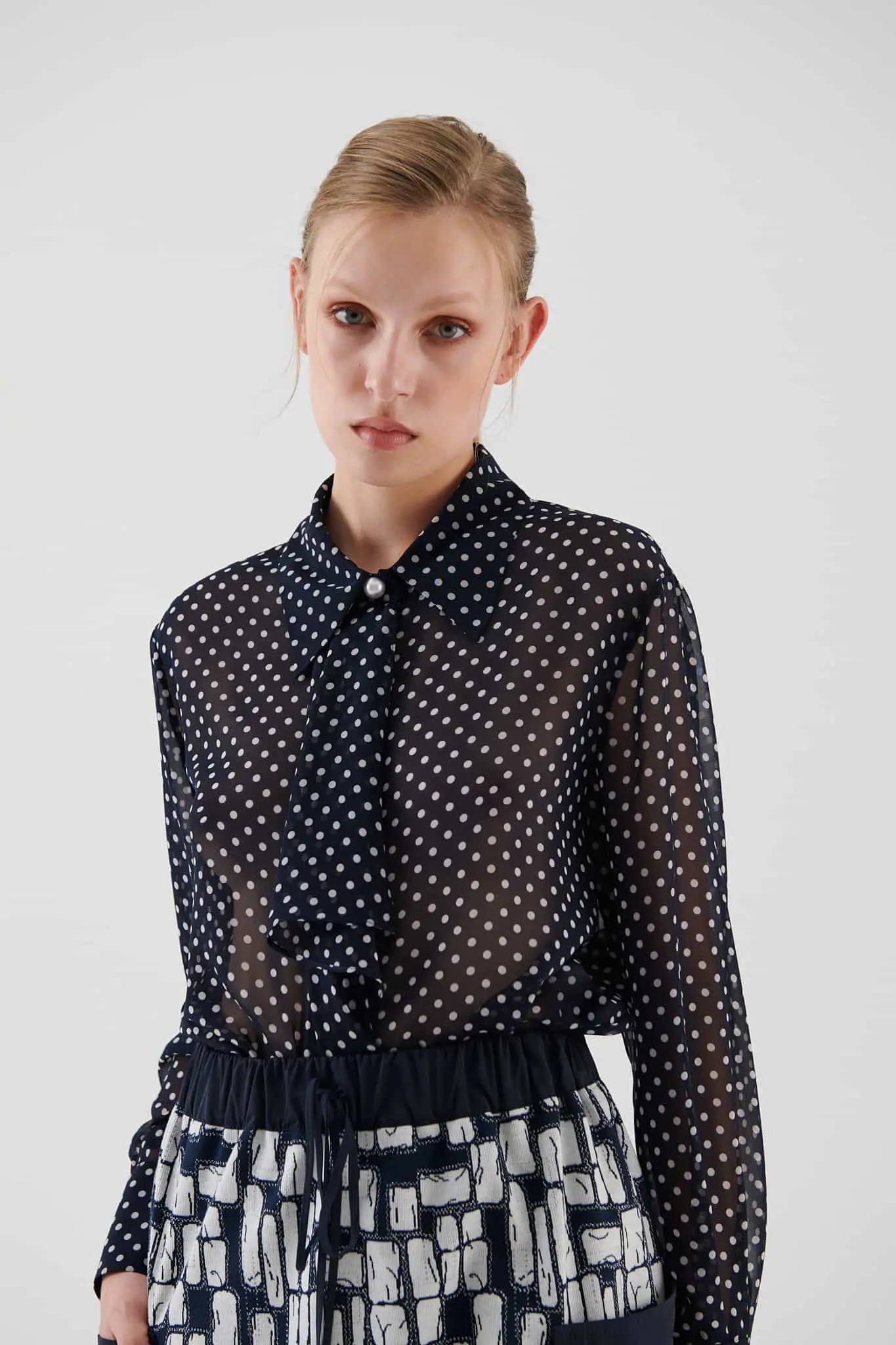 Roman Polka Dot Sheer Black Blouse - 4 / Original. 1