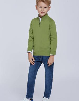 Fermuarlı Merino Yün Yeşil Activewear Çocuk Triko