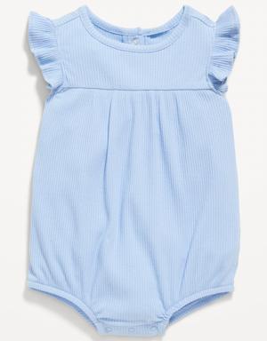Unisex Ruffle-Sleeve Rib-Knit Romper for Baby blue