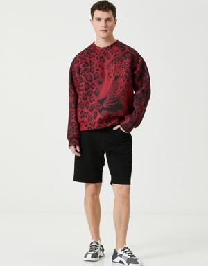 Kırmızı Siyah Leopar Desenli Sweatshirt