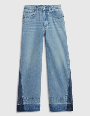 Kids Low Stride Patchwork Jeans with Washwell blue