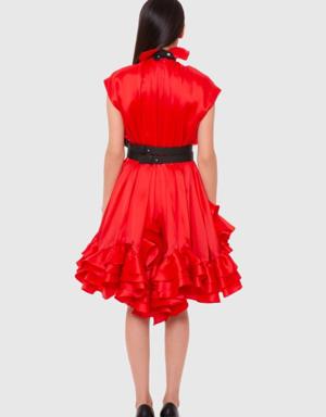Ruffled Red Silk Dress