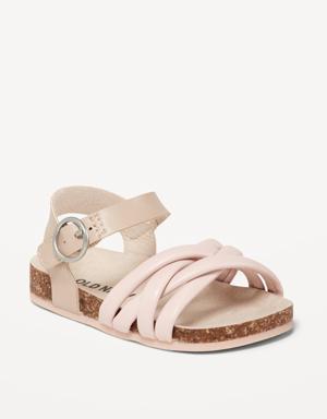 Strappy Faux-Leather Puff Sandals for Baby pink