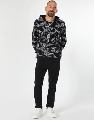 Colins Regular Fit Baskılı Kapüşonlu Siyah Erkek Sweatshirt. 3 Colins Regular Fit Baskılı Kapüşonlu Siyah Erkek Sweatshirt. 3