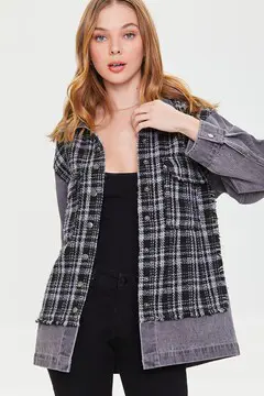 Forever 21 Forever 21 Denim Tweed Button Front Jacket Black/White. 2