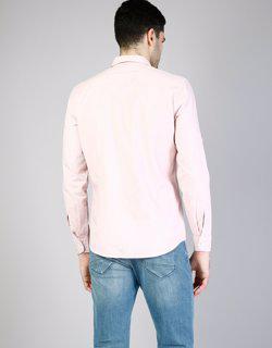 Modern Fit Shirt Neck Erkek Pembe Uzun Kol Gömlek