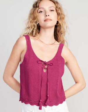 Tie-Front Sweater Tank Top for Women red