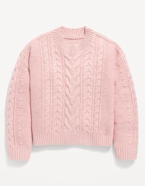 Cozy Cable-Knit Mock-Neck Sweater for Girls pink