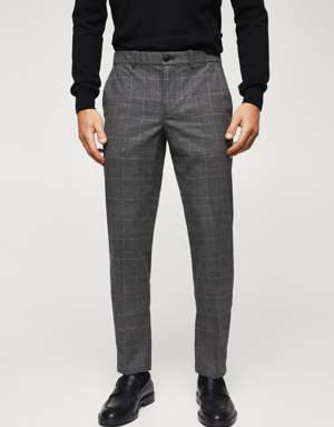 Slim fit checked cotton trousers