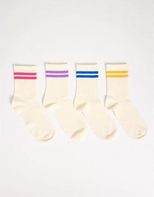 4 lü Paket Şeritli Kadın Spor Soket Çorap