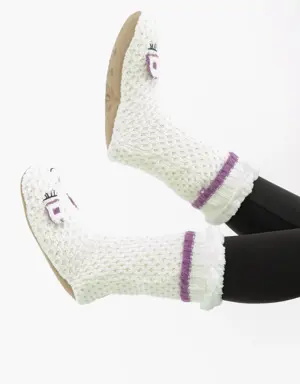 White & Purple - Cozy Slipper Socks - 5-8