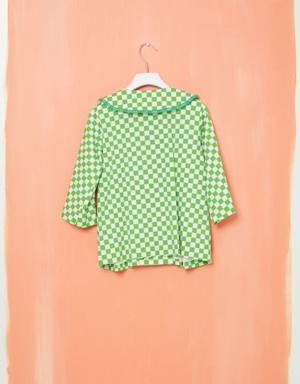 Baby Collar Green Cotton Jacket With Embroidery Detail