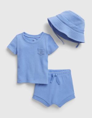 Baby Three-Piece Rib Outfit Set blue