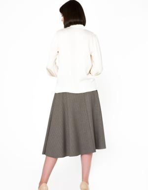 Metallic Stripe Fabric Midi Length Beige Flared Skirt