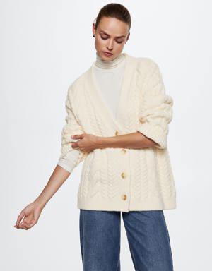 Buttoned knit braided cardigan