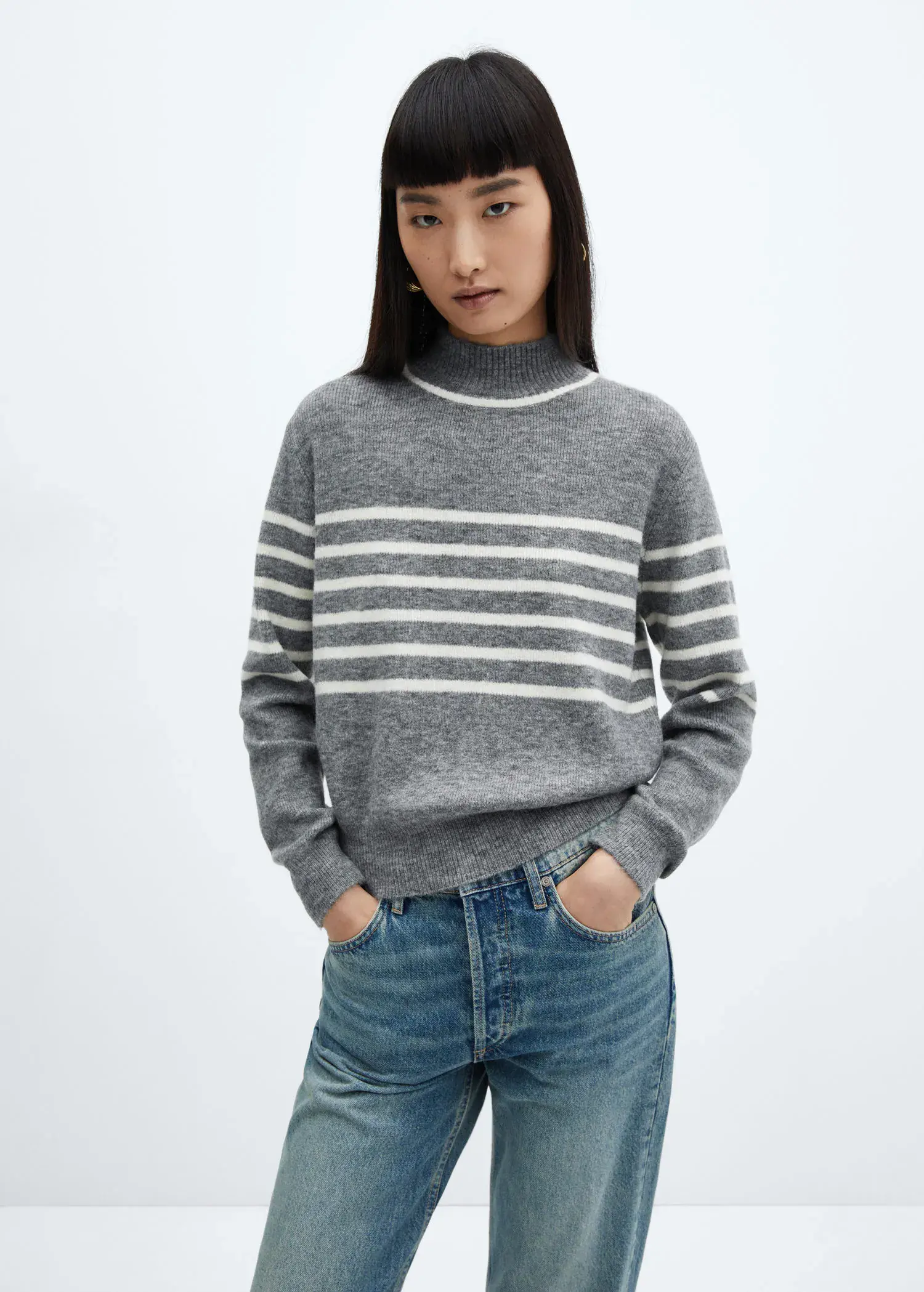 Mango Stripe-print sweater with Perkins neck. 2