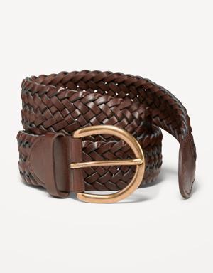 Wide Ring-Buckle Faux-Leather Braided Belt for Women (1.5-inch) brown