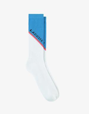 Unisex Renk Bloklu Beyaz Çorap