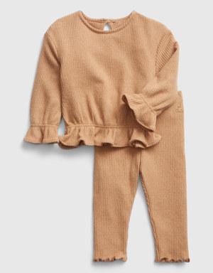 Baby Rib Two-Piece Outfit Set brown