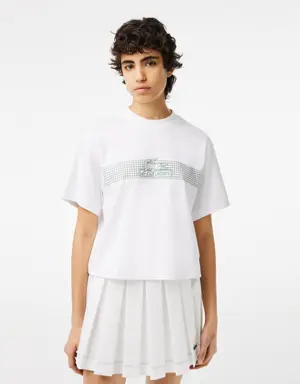 T-shirt femme Lacoste oversize fit avec imprimé filet en jersey
